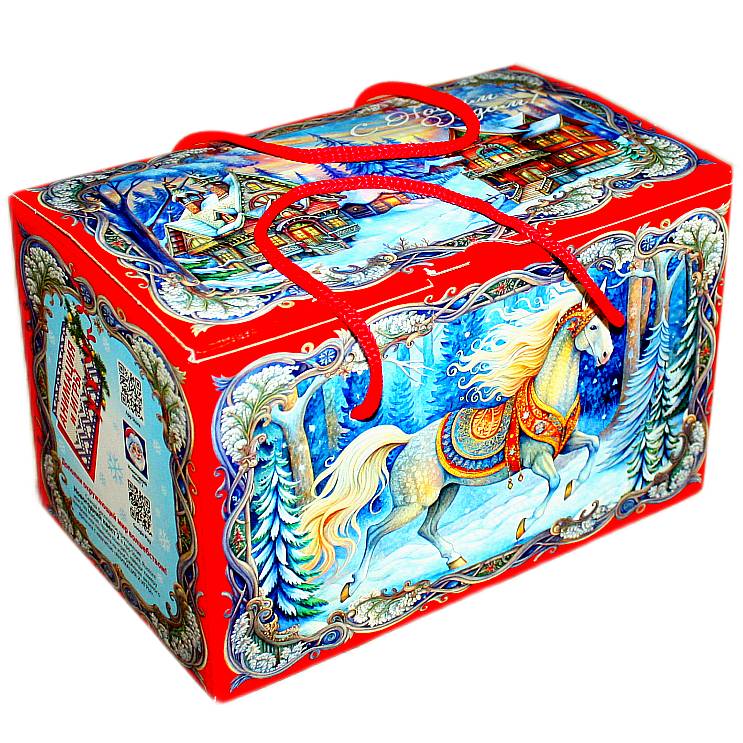 Детский новогодний подарок в картонной упаковке весом 1200 грамм