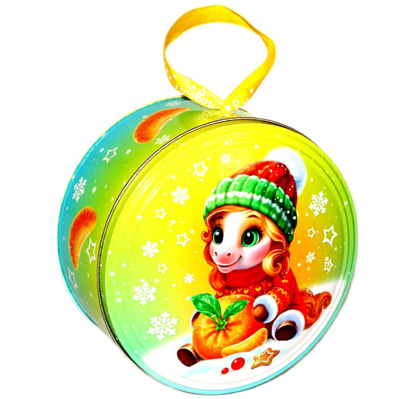 Сладкий новогодний подарок в жестяной упаковке весом 400 грамм